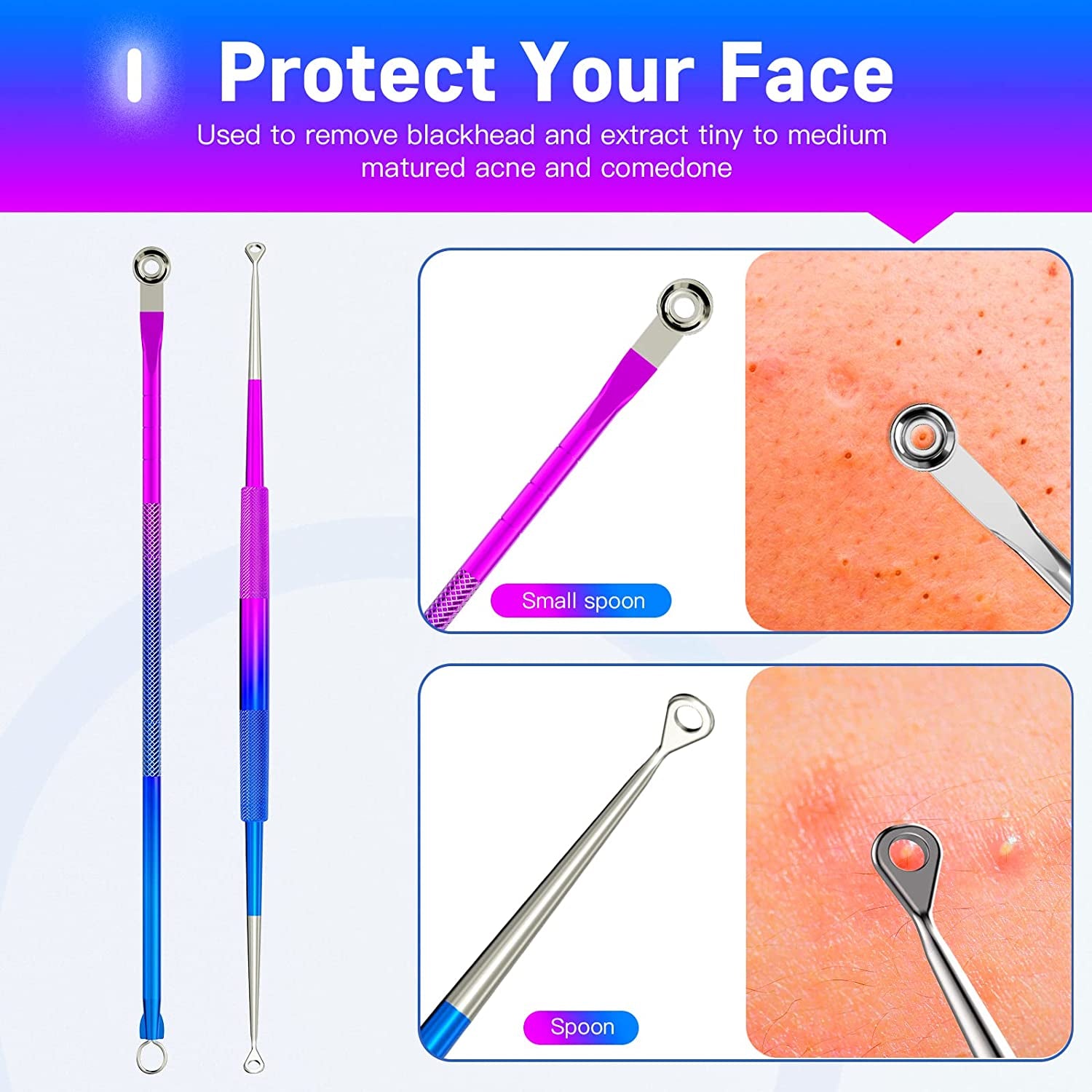 Pimple Popper Tool Kit, Rezhy 10 Pcs Blackhead Remover Comedone Extractor, Pimple Extractors Blackhead Extractor Kit for Acne Blemish Removal with Metal Case (Multicolor) Health & Beauty > Personal Care > Cosmetics > Cosmetic Tools > Skin Care Tools Rezhy   