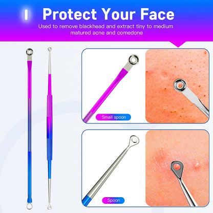 Pimple Popper Tool Kit, Rezhy 10 Pcs Blackhead Remover Comedone Extractor, Pimple Extractors Blackhead Extractor Kit for Acne Blemish Removal with Metal Case (Multicolor) Health & Beauty > Personal Care > Cosmetics > Cosmetic Tools > Skin Care Tools Rezhy   