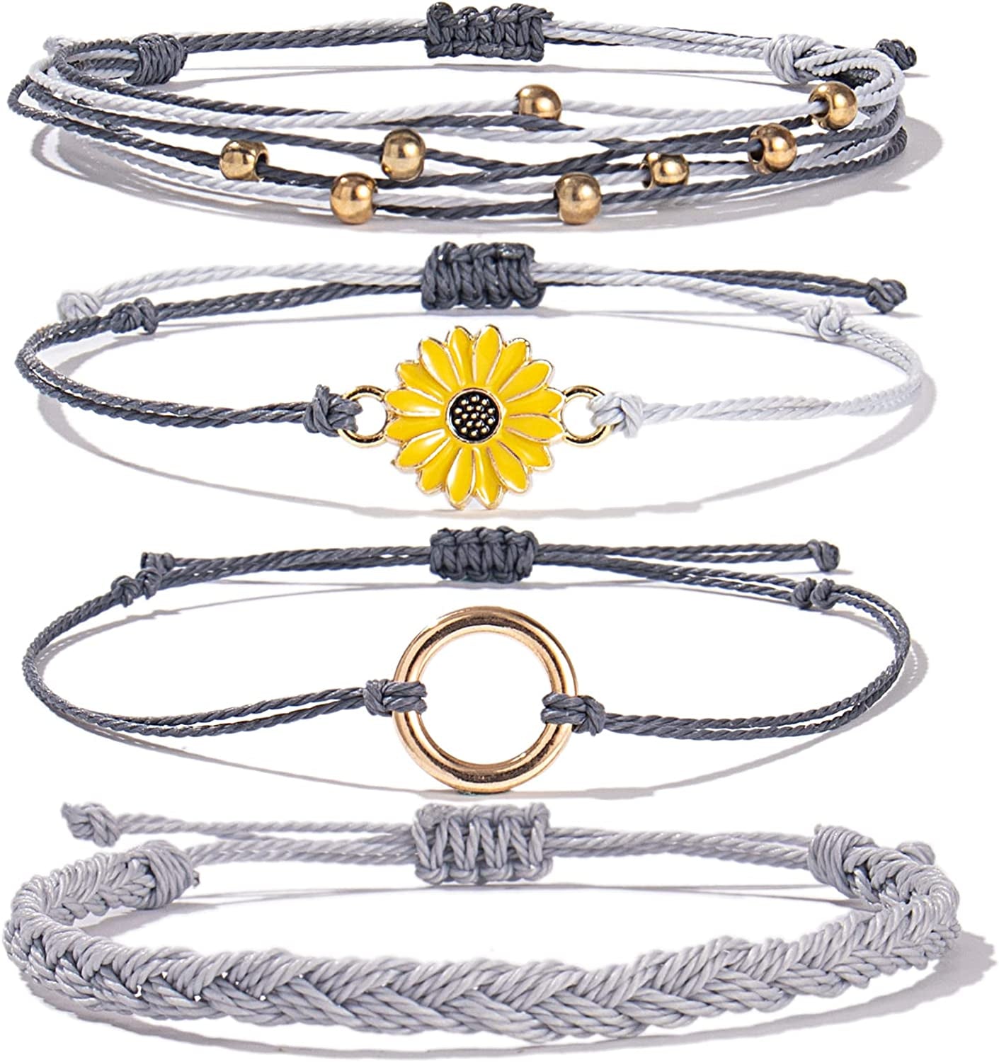 Sunflower String Bracelet Handmade Braided Rope Charms Boho Surfer Bracelet for Teen Girls Preteens Women Apparel & Accessories > Jewelry > Bracelets FANCY SHINY Grey  