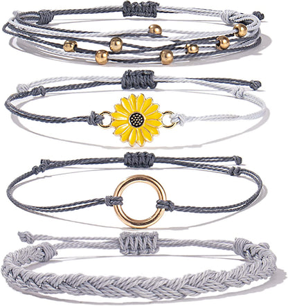 Sunflower String Bracelet Handmade Braided Rope Charms Boho Surfer Bracelet for Teen Girls Preteens Women Apparel & Accessories > Jewelry > Bracelets FANCY SHINY Grey  