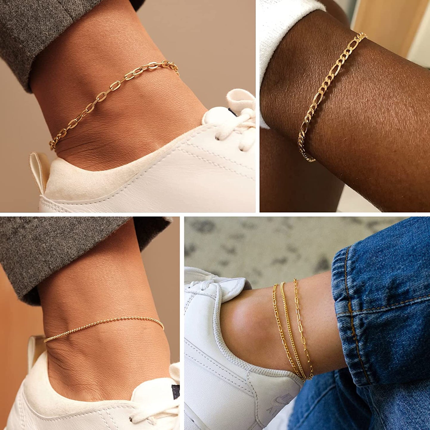Not Easy Fade 14K Gold Ankle Bracelets for Women, Dainty Anklets for Women Stainless Steel plus Size Adjustable Anklet Set Tobilleras De Mujer Apparel & Accessories > Jewelry > Anklets BMMYE   