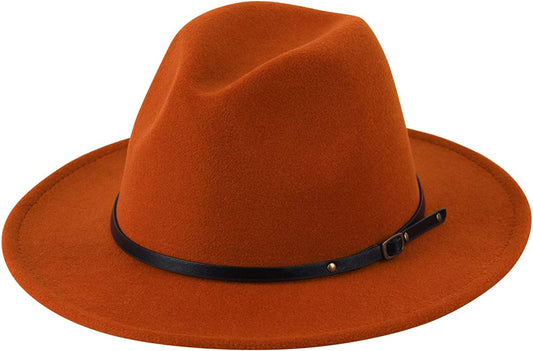 Lanzom Womens Classic Wide Brim Floppy Panama Hat Belt Buckle Wool Fedora Hat Apparel & Accessories > Clothing Accessories > Hats Lanzom Caramel One Size 