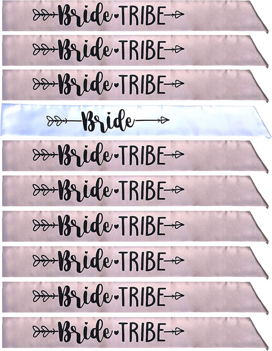 Bride Tribe 7Pc or 10Pc Satin Sash Set - Sophisticated & Fun Party Favors for Bachelorette Party, Bridal Shower & Wedding Party (Dusty Pink & Black, 10Pc Set) Apparel & Accessories > Clothing Accessories > Sashes Bachelorette to Bride Dusty Pink & Black 10pc Set 