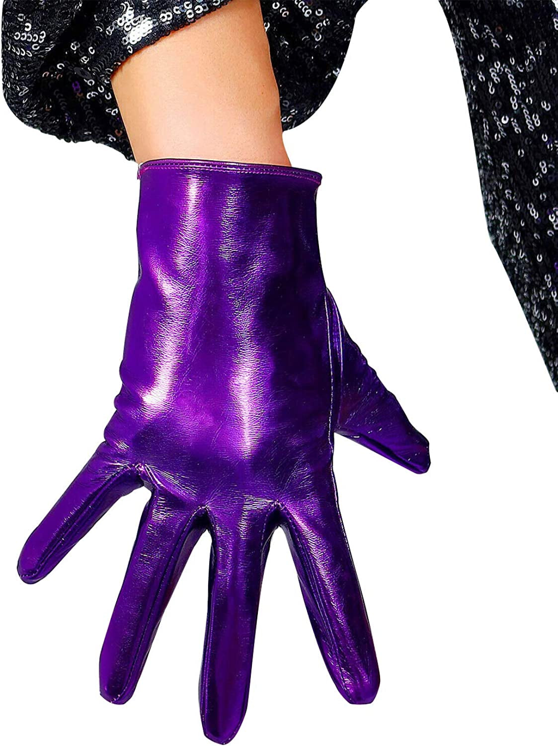 Dooway Women'S Short Dress Leather Gloves for Evening Costumes Daily Faux Leather PU 21Cm Apparel & Accessories > Clothing Accessories > Gloves & Mittens DooWay Dark Metallic Purple  