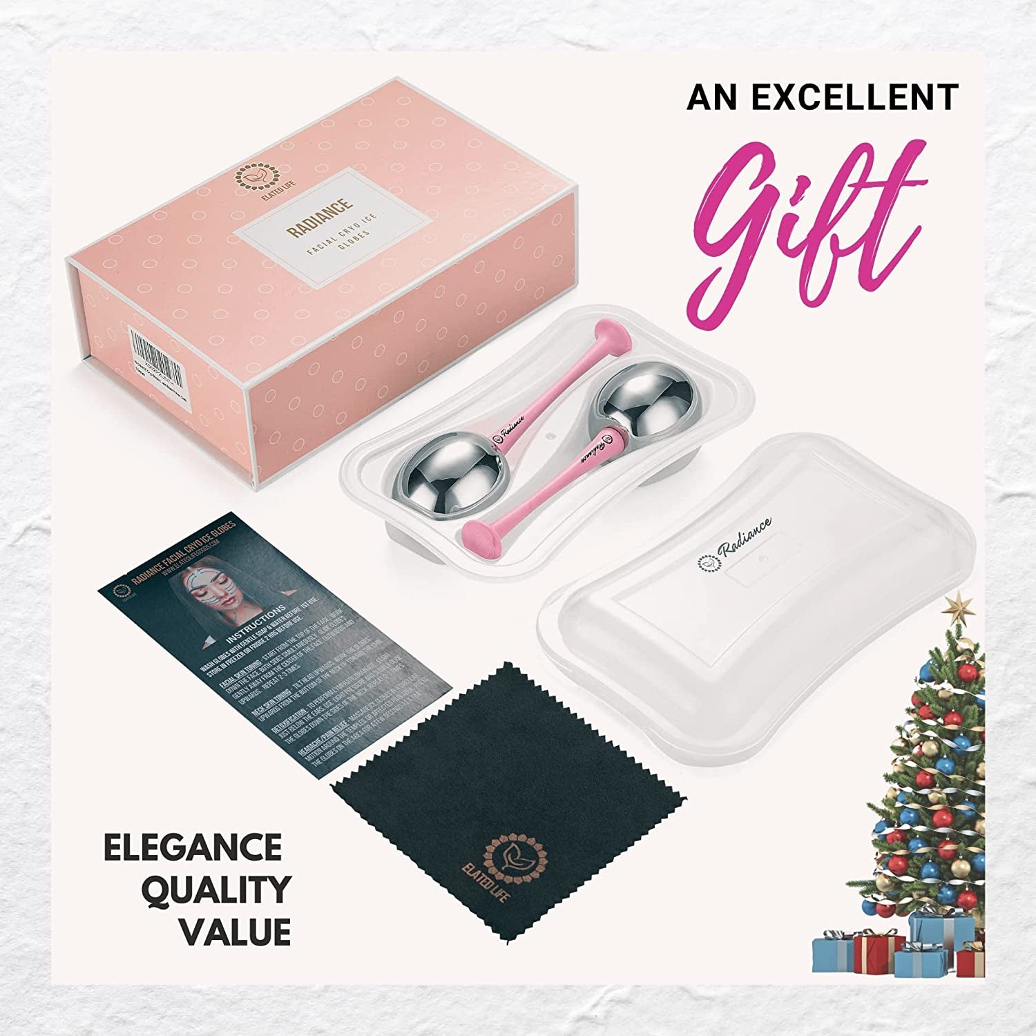 Radiance Ice Globes for Facials Skin Care - Cryo Globes, Non Shatter, Face Cooling Cold Stainless Steel, Cryo Freeze Tool Roller for Depuffing Eyes, Face Massage with a Storage Case & Polish Cloth Health & Beauty > Personal Care > Cosmetics > Cosmetic Tools > Skin Care Tools Elated Life   