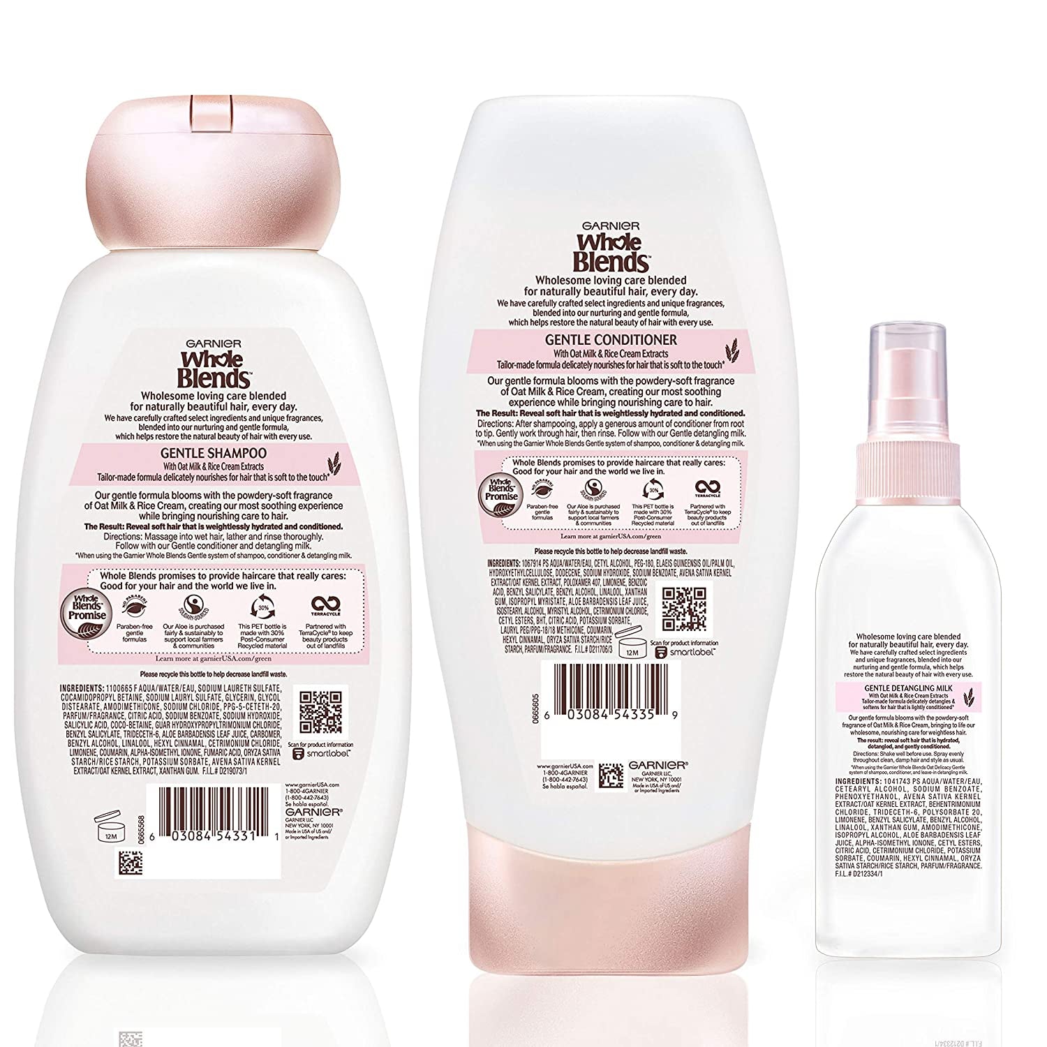 Garnier Hair Care Whole Blends Oat Delicacy, Moisturizing Shampoo, Conditioner, and Detangler with Oat Milk and Rice Cream Extracts, for Fine Hair and Sensitive Scalps, Paraben Free, 1 Kit Health & Beauty > Personal Care > Hair Care Garnier   