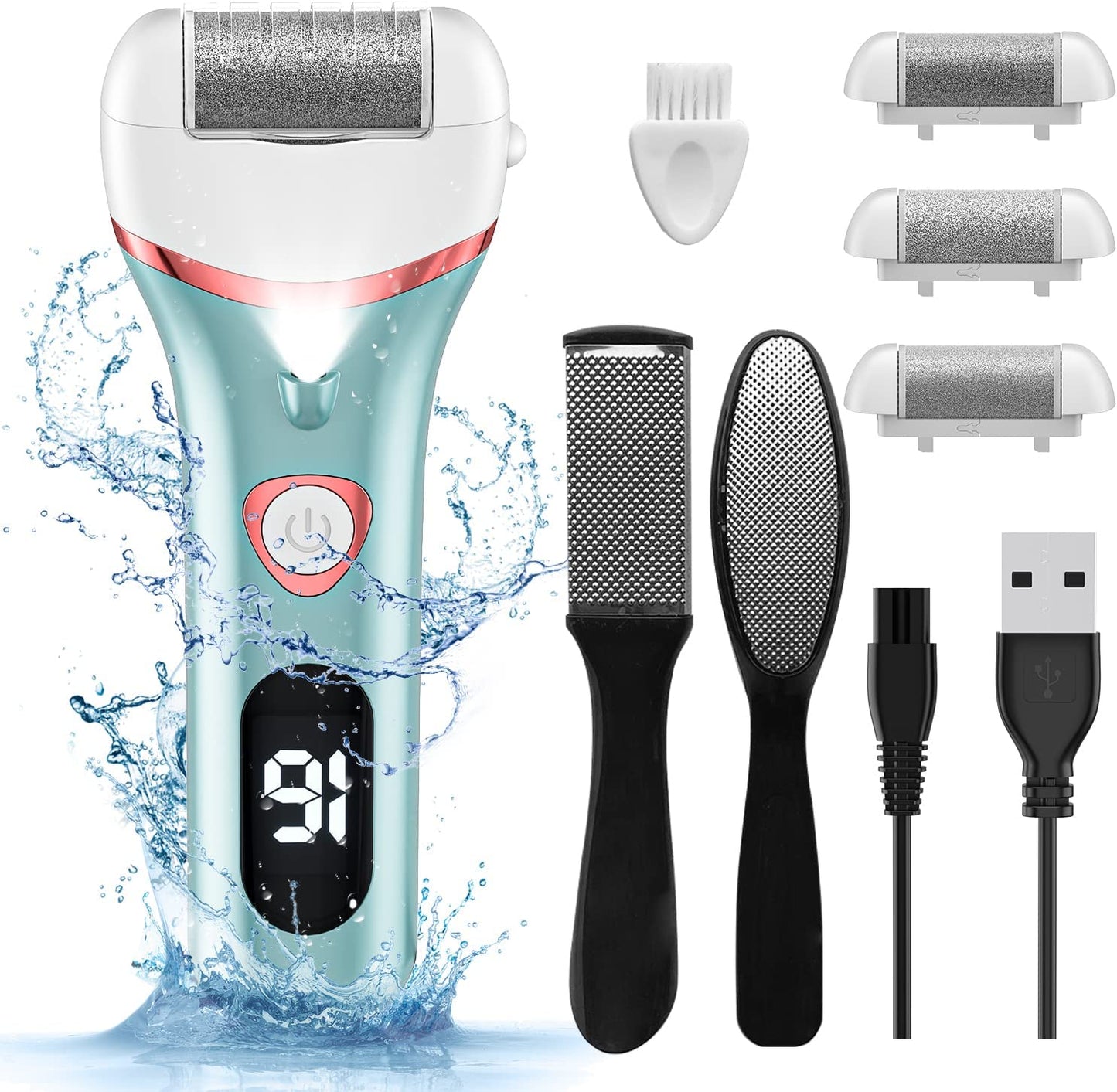 Electric Foot Callus Remover, Rechargeable Portable Electronic Foot File Pedicure Kits, Waterproof Foot Scrubber File, Professional Pedicure Tools, Foot Care for Dead Skin Ideal Gift, 3 Rollers Health & Beauty > Personal Care > Foot Care Geopu Green  