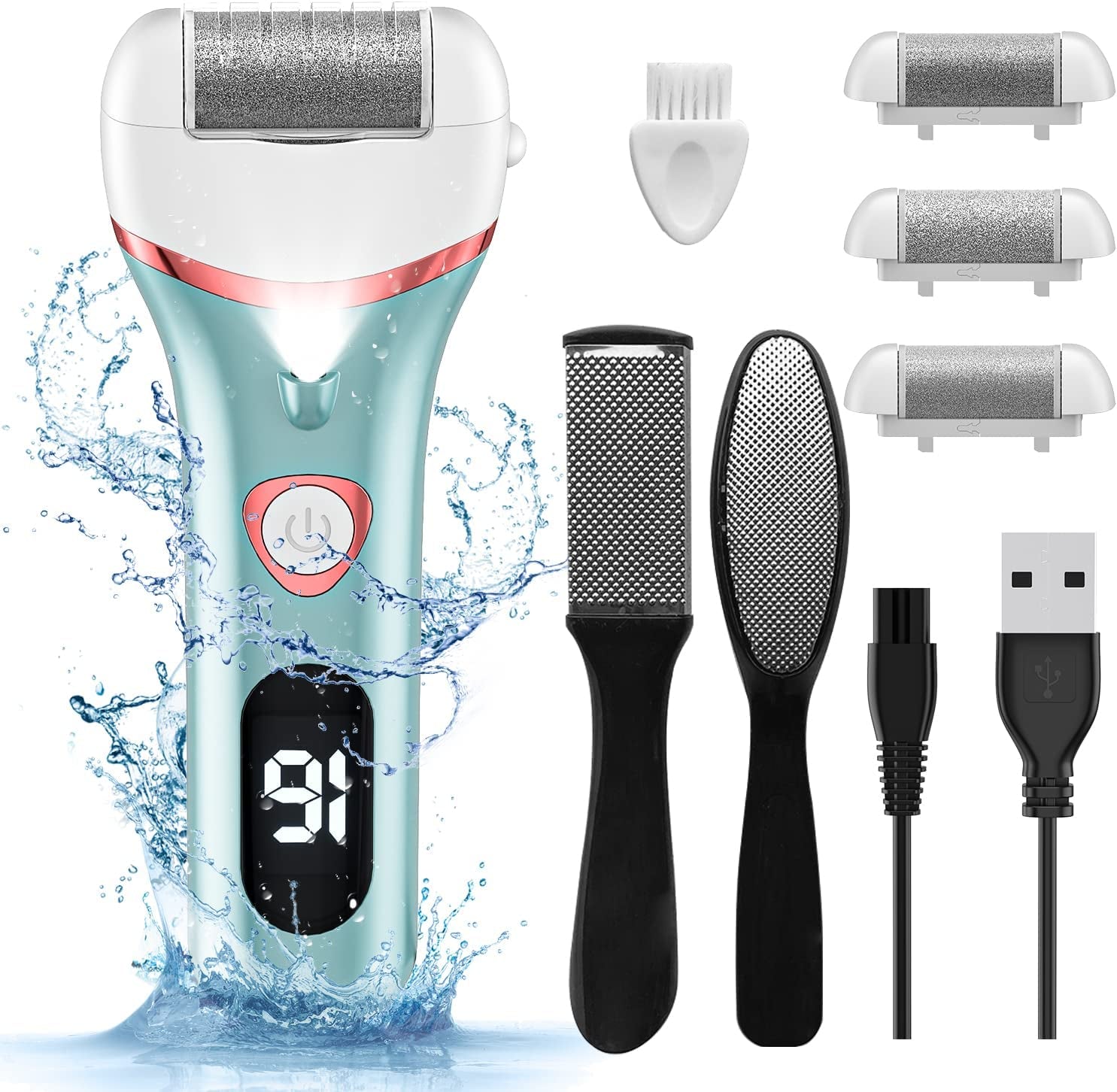 Electric Foot Callus Remover, Rechargeable Portable Electronic Foot File Pedicure Kits, Waterproof Foot Scrubber File, Professional Pedicure Tools, Foot Care for Dead Skin Ideal Gift, 3 Rollers Health & Beauty > Personal Care > Foot Care Geopu Green  