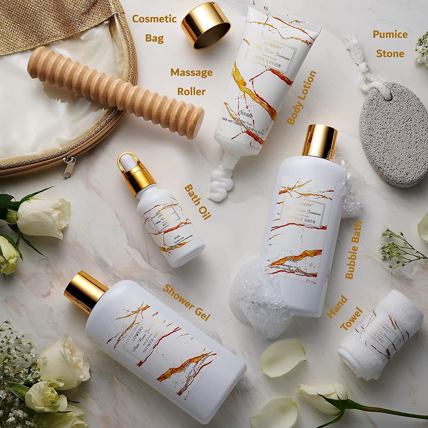Spa Gifts for Women, Relaxation Gifts for Her, Bath and Body Gift Set, White Rose Jasmin Spa Kit, Self Care Gifts for Women & Men - Thank You, Birthday, Unique, Personalized Gifts for Mom, Best Friend Health & Beauty > Personal Care > Cosmetics > Bath & Body LOVERY   
