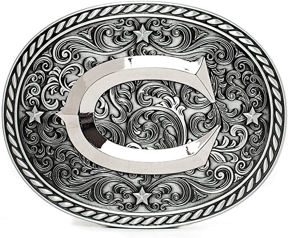 Western Cowboy/Cowgirl Initial Belt Buckle - Large, Letter Buckles for Men and Women Apparel & Accessories > Clothing Accessories > Belt Buckles Itera C  