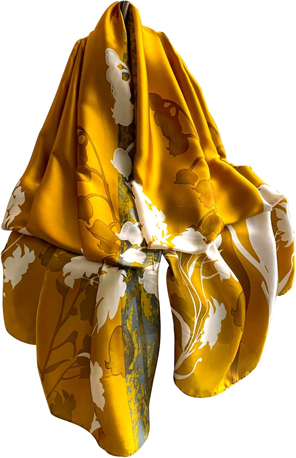 NUWEERIR Womens 100% Large Mulberry Silk Scarf Long Satin Scarf Fashion Designer Scarf Lightweight Wraps Apparel & Accessories > Clothing Accessories > Scarves & Shawls NUWEERIR Lemon  