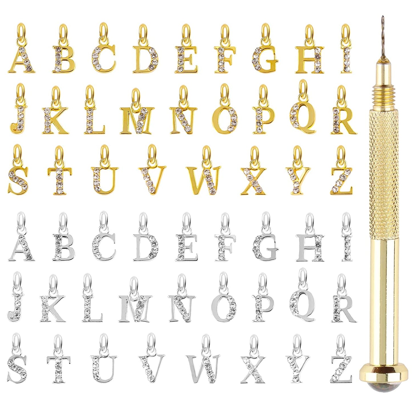 Kalolary Letter Dangle Nail Charm, 3D Piercing Alphabet Rhinestone Alloy Jewelry Hoops with Nail Piercing Tool Hand Drill for Birthday Nail Art Decoration Health & Beauty > Personal Care > Cosmetics > Cosmetic Tools > Nail Tools Kalolary Dangle Letter  
