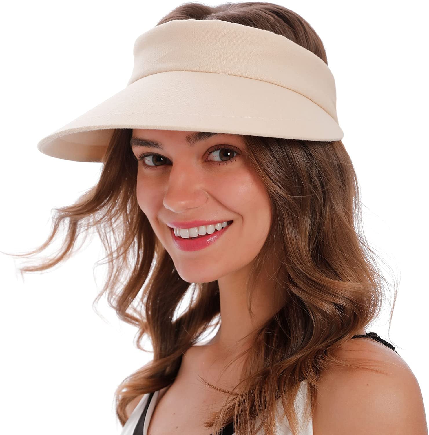 Simplicity Women'S UPF 50+ UV Protection Wide Brim Beach Sun Visor Hat Apparel & Accessories > Clothing Accessories > Hats Simplicity Beige Without Bow  