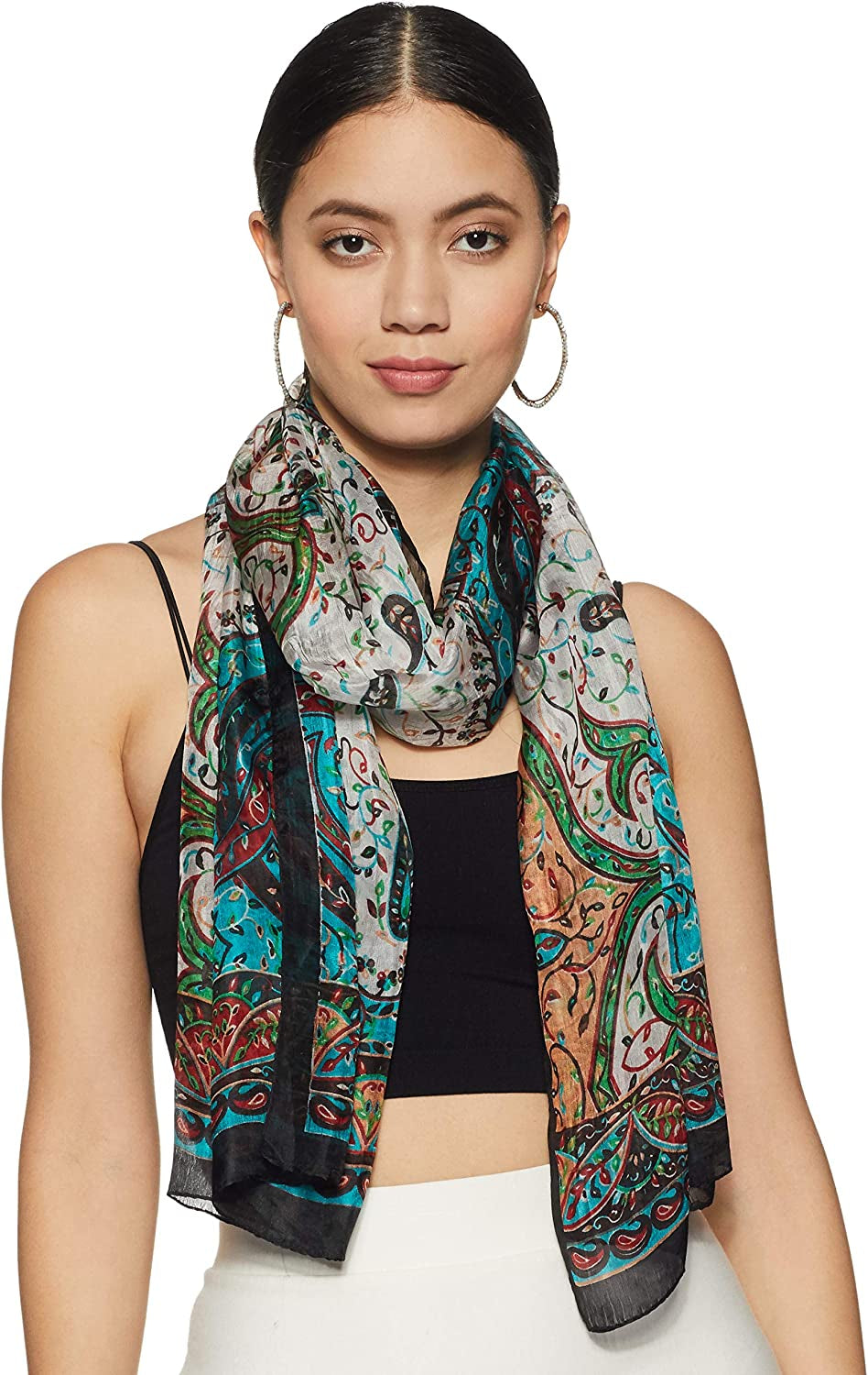 Stylore 100% Silk Scarf Long Lightweight Sunscreen Shawl Wrap Scarves Apparel & Accessories > Clothing Accessories > Scarves & Shawls Stylore D Black  