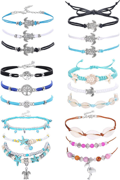 LOYALLOOK 18Pcs Anklet Bracelets for Womens Ankle Chain Turtle Wave Anklet Beach Ankle Bracelets Foot Jewelry for Women Apparel & Accessories > Jewelry > Anklets LOYALLOOK   