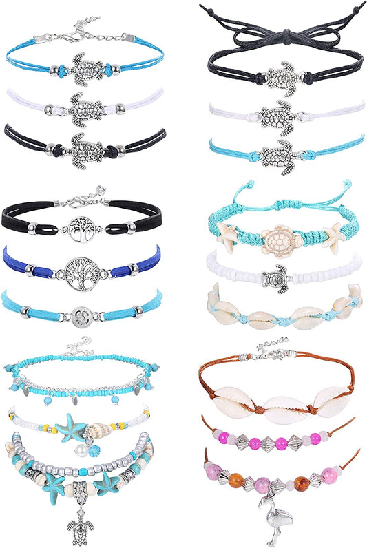 LOYALLOOK 18Pcs Anklet Bracelets for Womens Ankle Chain Turtle Wave Anklet Beach Ankle Bracelets Foot Jewelry for Women Apparel & Accessories > Jewelry > Anklets LOYALLOOK   