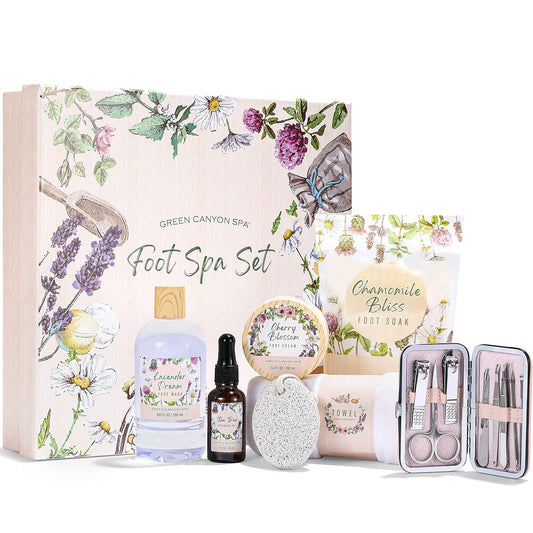 Foot Spa Kit Spa Gifts for Women, Foot Care Set with Tea Tree Essential Oil, Bath Epsom Salts, Foot Lotion for Foot Soaking, Professional Pedicure Tools Bath Set for Women Christmas Gifts Health & Beauty > Personal Care > Foot Care Green Canyon Spa   