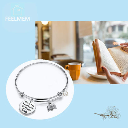 FEELMEM Tea Lovers Gift Drink Tea Read Books Keychain Tea Party Gift Literature Book Lovers Jewelry Gift Apparel & Accessories > Jewelry > Bracelets FEELMEM   