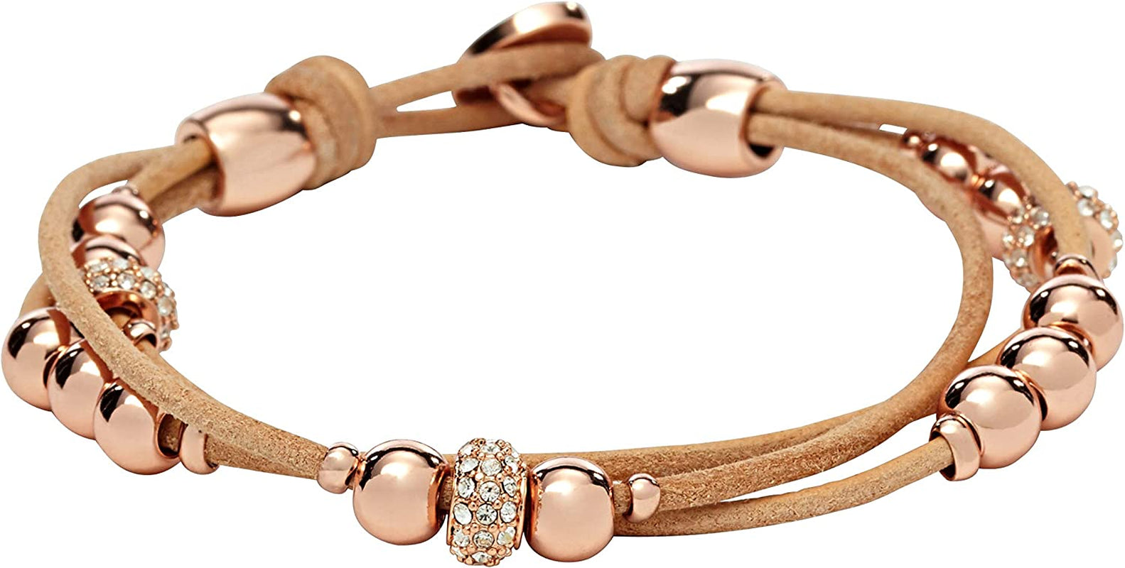 Fossil Women'S Stainless Steel and Genuine Leather Bracelet Apparel & Accessories > Jewelry > Bracelets Fossil Rose Gold Glitz/Tan  