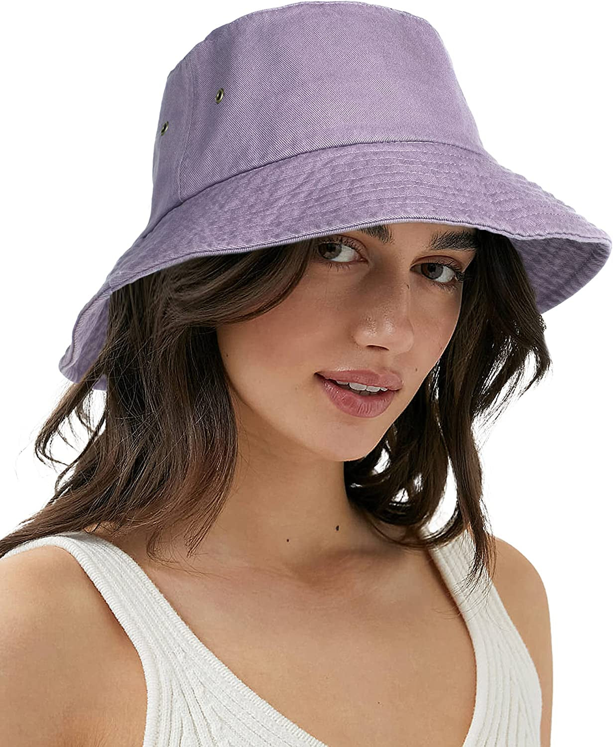 Bucket Hat for Women Men Canvas Washed Cotton Trendy Distressed Womens Summer Beach Sun Hats with Detachable Strings Apparel & Accessories > Clothing Accessories > Hats KYLIE MAX 08-purple Large-X-Large 