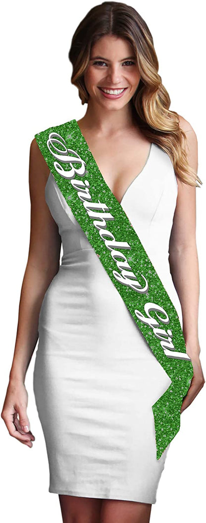 Green Birthday Sash - Flourish Birthday Girl Premium Quality Sash - Birthday Party Decorations & Supplies - Green Sparkle Sash(Bdy GRL) Grn/Sprk Apparel & Accessories > Clothing Accessories > Sashes RhinestoneSash   