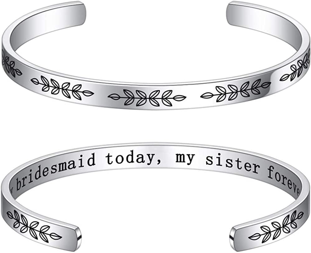 M MOOHAM Bracelets for Women- Engraved Quote Inspirational Bracelet Birthday Christmas Funny Gifts for Best Friend, Daughter, Son, Sister, Niece, Mom, Coworkers, Stainless Steel Jewelry Apparel & Accessories > Jewelry > Bracelets M MOOHAM Wedding gifts-My bridesmaid today, my sister forever  
