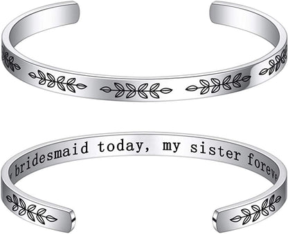M MOOHAM Bracelets for Women- Engraved Quote Inspirational Bracelet Birthday Christmas Funny Gifts for Best Friend, Daughter, Son, Sister, Niece, Mom, Coworkers, Stainless Steel Jewelry Apparel & Accessories > Jewelry > Bracelets M MOOHAM Wedding gifts-My bridesmaid today, my sister forever  
