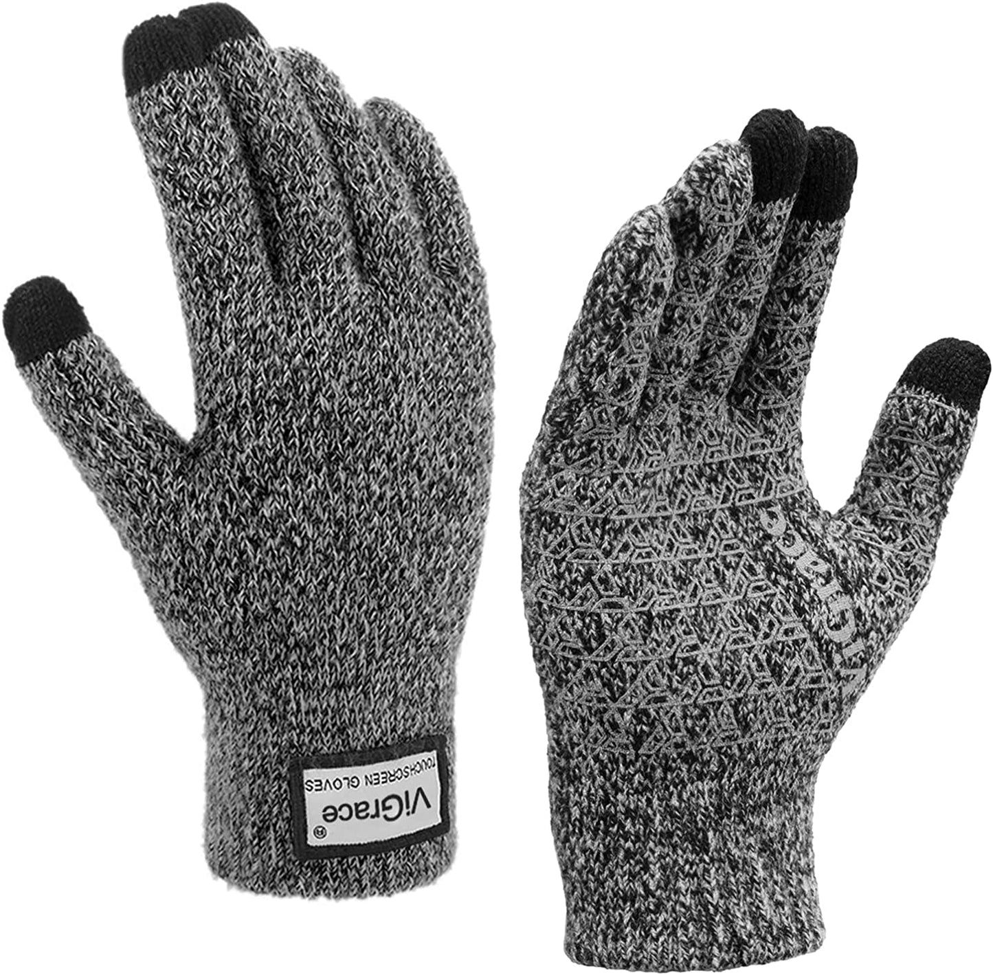 Winter Warm Touchscreen Gloves for Men and Women Touch Screen Fleece Lined Knit Anti-Slip Wool Glove Apparel & Accessories > Clothing Accessories > Gloves & Mittens ViGrace Black&white X-Large 