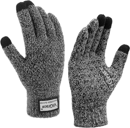 Winter Warm Touchscreen Gloves for Men and Women Touch Screen Fleece Lined Knit Anti-Slip Wool Glove Apparel & Accessories > Clothing Accessories > Gloves & Mittens ViGrace Black&white X-Large 
