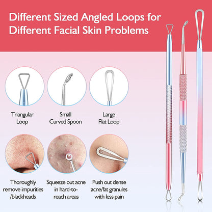 Kresecioo 9 PCS Blackhead Remover Tools, Pimple Popper Tool Kit, Acne Tools Extractor Kit Professional for Nose Face, Blemish Whitehead Zit Popping Tool with Portable Leather Bag(Pink) Health & Beauty > Personal Care > Cosmetics > Cosmetic Tools > Skin Care Tools Kresecioo   