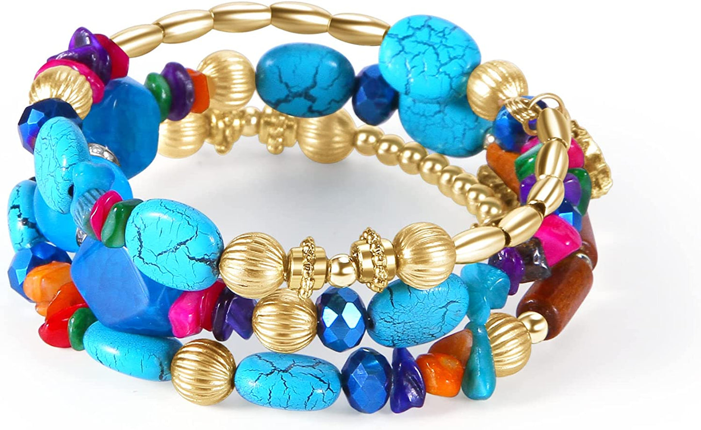 Tree of Life Turquoise Jasper & Tibetan Agate Gemstone Chakra Beaded Bracelet | Beach Charm Bracelet Set - Ocean Jewelry…… Apparel & Accessories > Jewelry > Bracelets Jardme Multicolor Vintage  