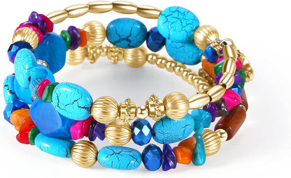 Tree of Life Turquoise Jasper & Tibetan Agate Gemstone Chakra Beaded Bracelet | Beach Charm Bracelet Set - Ocean Jewelry…… Apparel & Accessories > Jewelry > Bracelets Jardme Multicolor Vintage  