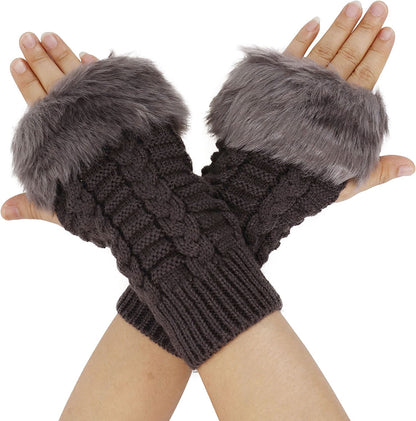 Simplicity Women'S Winter Faux Fur Knit Fingerless Hand Warmer Mitten Gloves Apparel & Accessories > Clothing Accessories > Gloves & Mittens Simplicity Drak Grey2  