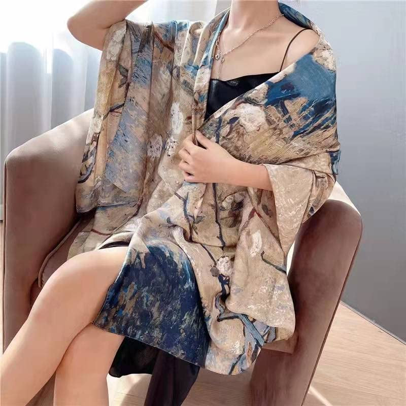 Silk Scarf for Women Fashion Long Satin Lightweight Large Shawl Wrap Printed Sleep 70''X35'' Apparel & Accessories > Clothing Accessories > Scarves & Shawls KYLIE MAX   