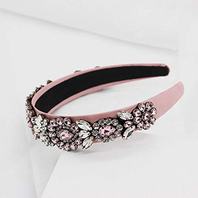 QTMY Fashion Crystal Headbands Baroque Gemstone Hair Accessories Head Band Fashion Headwear Hairbands for Women,Pink Apparel & Accessories > Clothing Accessories > Headwear QTMY   