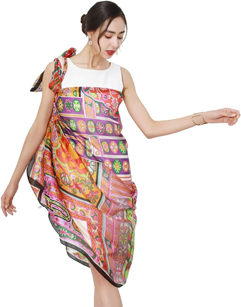 DANA XU Long Silk Fashion Oblong Floral Oversize Soft Scarf Wedding Shawls Beach Wraps Bandana Scarves for Women Apparel & Accessories > Clothing Accessories > Scarves & Shawls DANA XU 24 Multicolor  