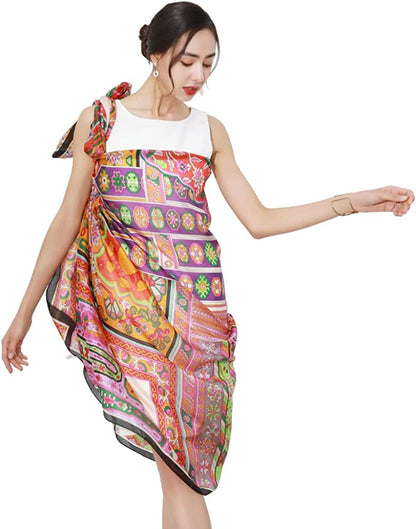 DANA XU Long Silk Fashion Oblong Floral Oversize Soft Scarf Wedding Shawls Beach Wraps Bandana Scarves for Women Apparel & Accessories > Clothing Accessories > Scarves & Shawls DANA XU 24 Multicolor  