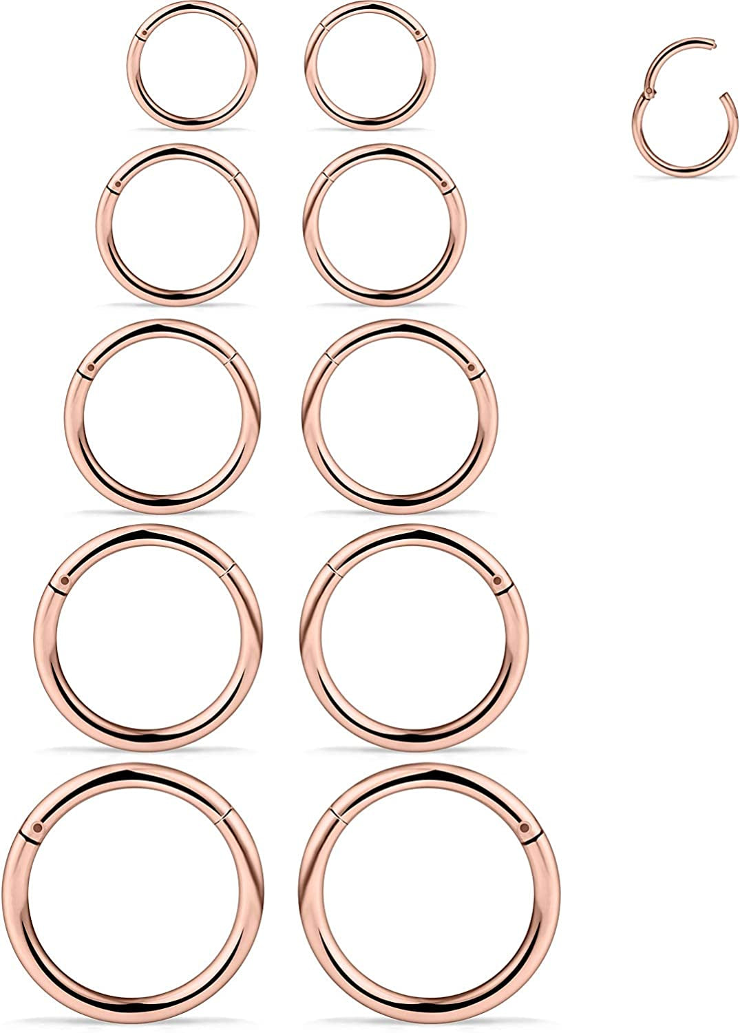 SCERRING 3-10PCS 16G Stainless Steel Hinged Clicker Segment Septum Nose Lip Ring Hoop Cartilage Tragus Sleeper Earrings Body Piercing Jewelry 8Mm 10Mm 12Mm 14Mm 16Mm Apparel & Accessories > Jewelry > Rings SCERRING 10PCS - 16G Rose Gold  
