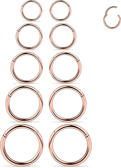 SCERRING 3-10PCS 16G Stainless Steel Hinged Clicker Segment Septum Nose Lip Ring Hoop Cartilage Tragus Sleeper Earrings Body Piercing Jewelry 8Mm 10Mm 12Mm 14Mm 16Mm Apparel & Accessories > Jewelry > Rings SCERRING 10PCS - 16G Rose Gold  