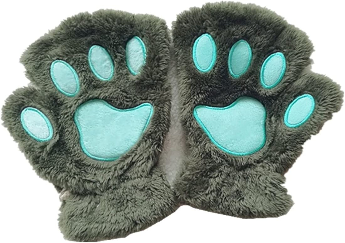 Mizhome Cat Bear Plush Claw Paw Mitten Soft Winter Gloves Costume Apparel & Accessories > Clothing Accessories > Gloves & Mittens MizHome Dark Green  