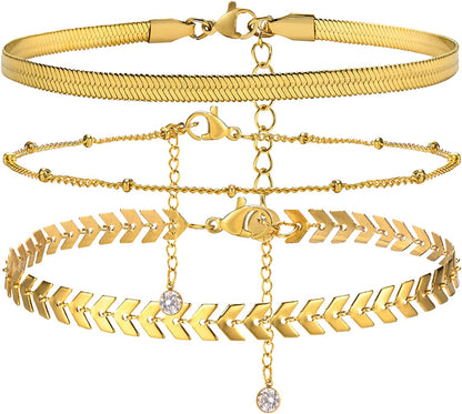 MEALGUET Women Gold Chain Anklet Bracelet : Stylish 18K Gold Plated Stainless Steel Minimalist Boho Style Layered Dainty Ankle Bracelet for Her, Summer Jewelry Gifts for Her Girl Apparel & Accessories > Jewelry > Anklets Mealguet Style A  