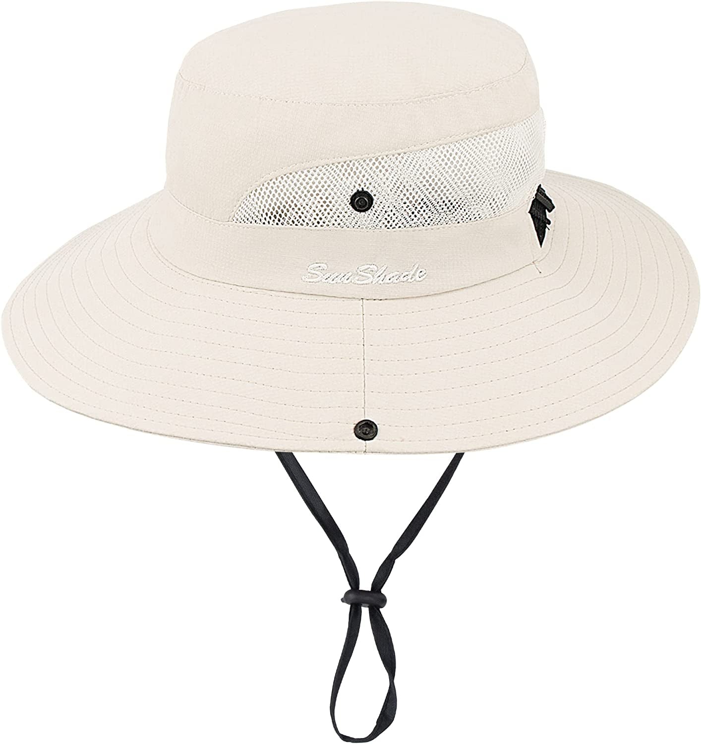 Sun Hat Womens Uv Protection Wide Brim Foldable Mesh Bucket Fishing Hat Ponytail Hole for Summer Hiking Swimming Beach Apparel & Accessories > Clothing Accessories > Hats UTOWO Beige Medium 
