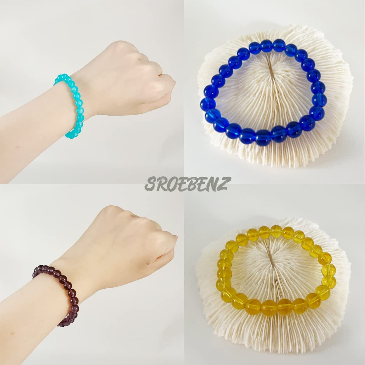 SROBENZ 15 PCS Crystal 8Mm round Beaded Bracelet Set Healing Glass Stretch Bracelets for Women Girl Men round Beads Elastic Bracelets Apparel & Accessories > Jewelry > Bracelets SROBENZ   