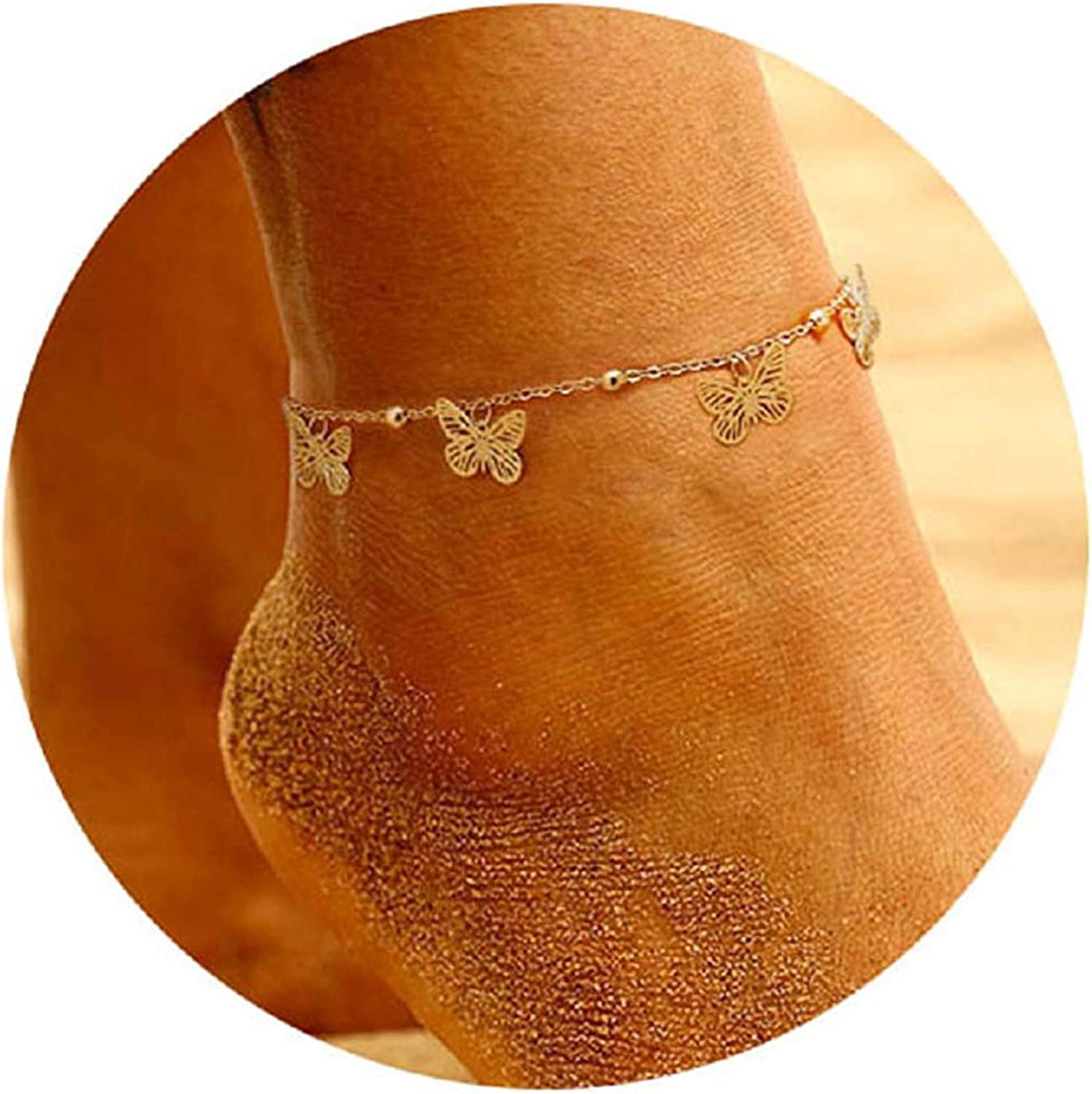 Kyerlyn Dainty Simple Chain Anklet for Women 18K Gold/Silver Plated Summer Beach Beaded Evil Eye Moon Figaro Butterfly Satellite Cuban Pearl Flat Marina Anklet Gift Apparel & Accessories > Jewelry > Anklets Kyerlyn Butterfly Beaded-Gold  