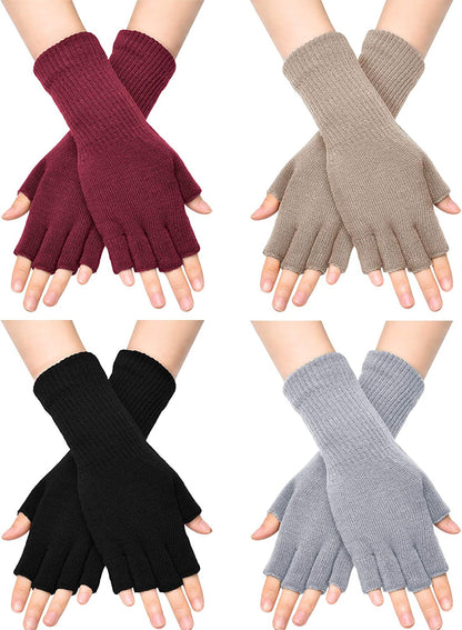 Unisex Half Finger Gloves Winter Stretchy Knit Fingerless Typing Gloves for Women Apparel & Accessories > Clothing Accessories > Gloves & Mittens SATINIOR Black, Light Grey, Light Tan, Wine Red 4 