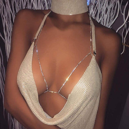 Woeoe Rhinestone Chain Bra Crystal Body Chains for Women Necklace Sexy Bikini Nightclub Body Chain Jewelry Apparel & Accessories > Jewelry > Body Jewelry Woeoe   