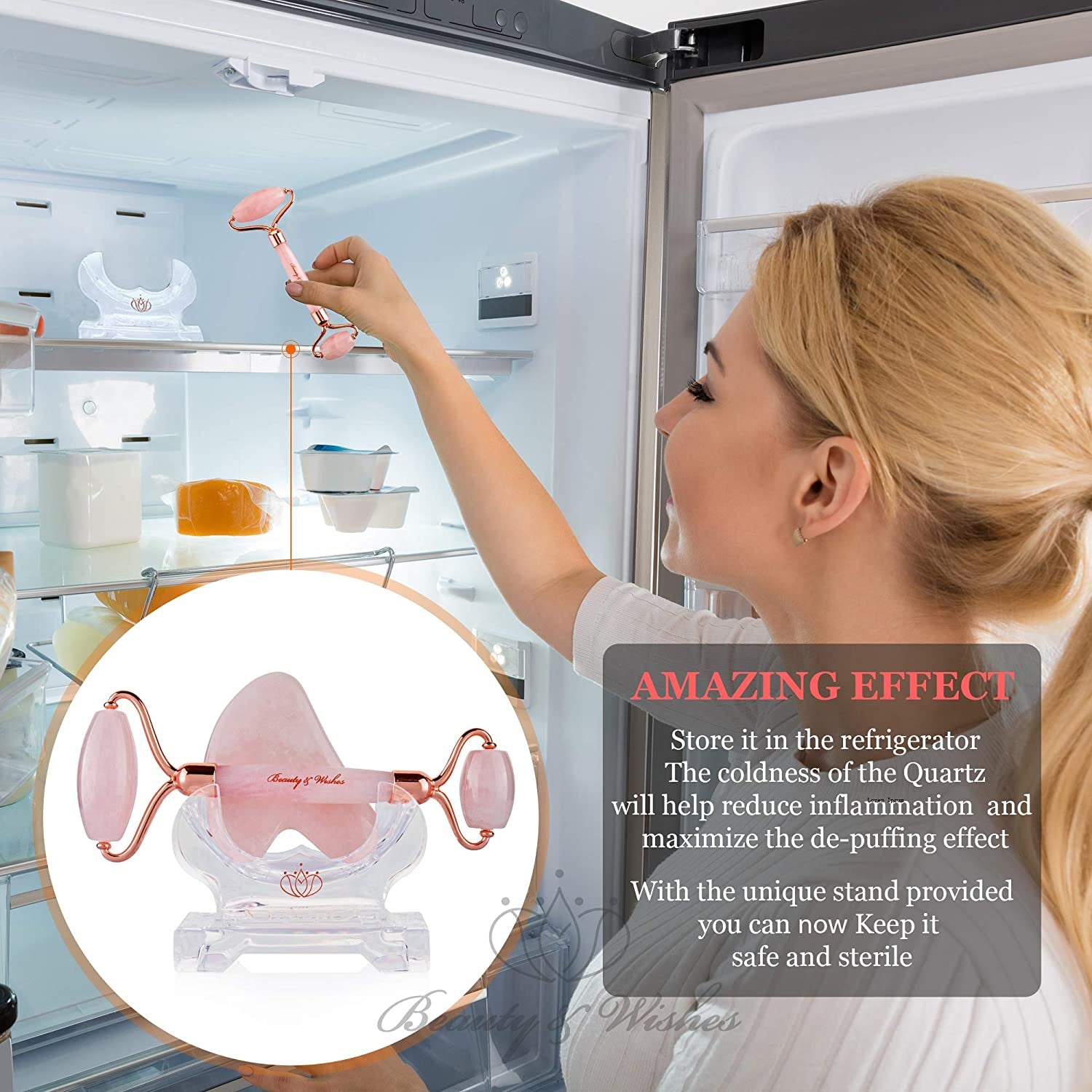 Jade Roller & Gua Sha for Face - 4 in 1 - Helps Reducing Puffiness, Wrinkles, Fine Lines - Authentic Brazilian Rose Quartz Face Massager Kit for Improved Skin Circulation, Drainage, Elasticity Health & Beauty > Personal Care > Cosmetics > Cosmetic Tools > Skin Care Tools BEAUTY & WISHES   