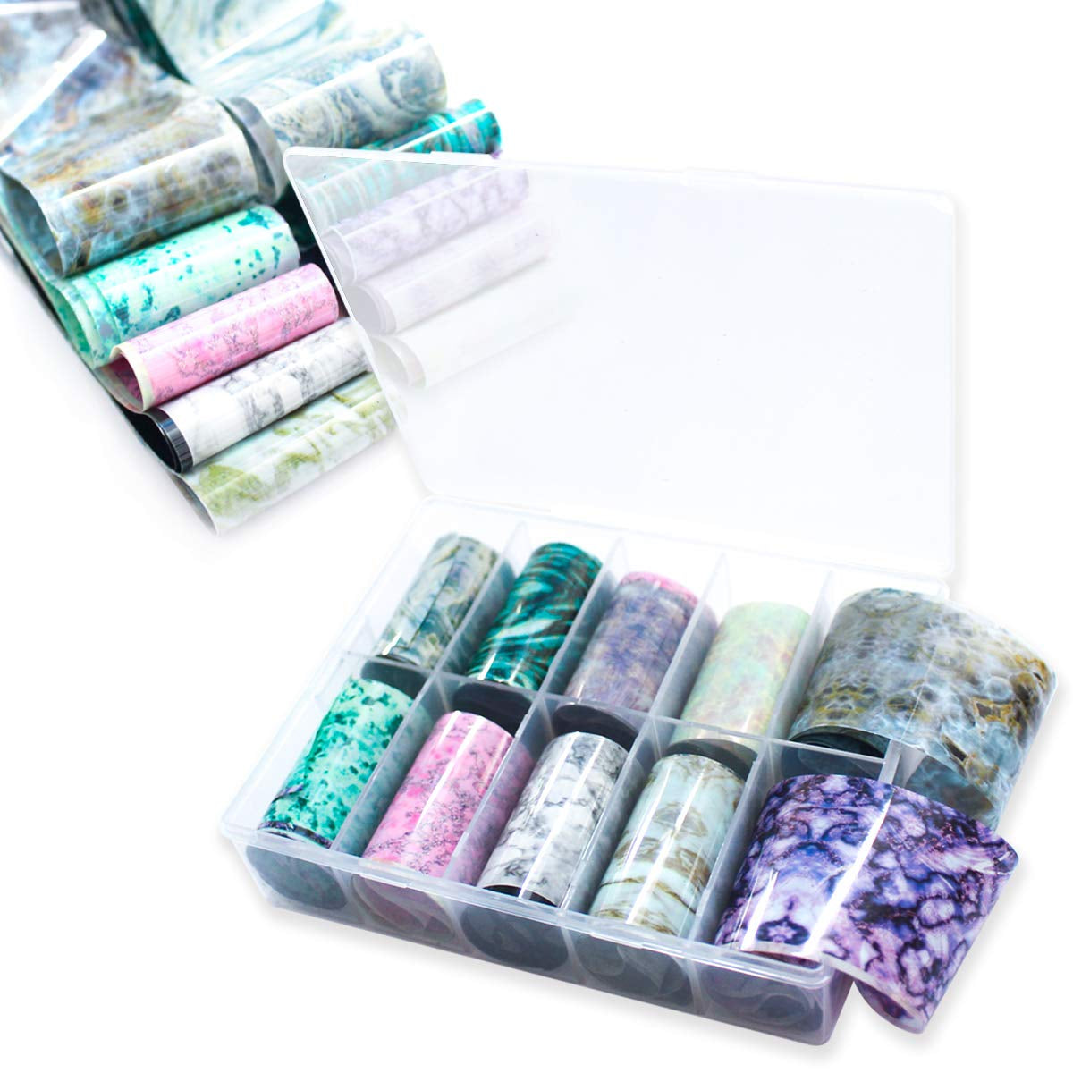 SILPECWEE 50 Sheets Foil Nail Art Transfer Stickers Tips Laser Flower Marbling Solid Color Nail Wraps Decals Starry Sky Star Manicure DIY Tools Health & Beauty > Personal Care > Cosmetics > Cosmetic Tools > Nail Tools FaCai No4  