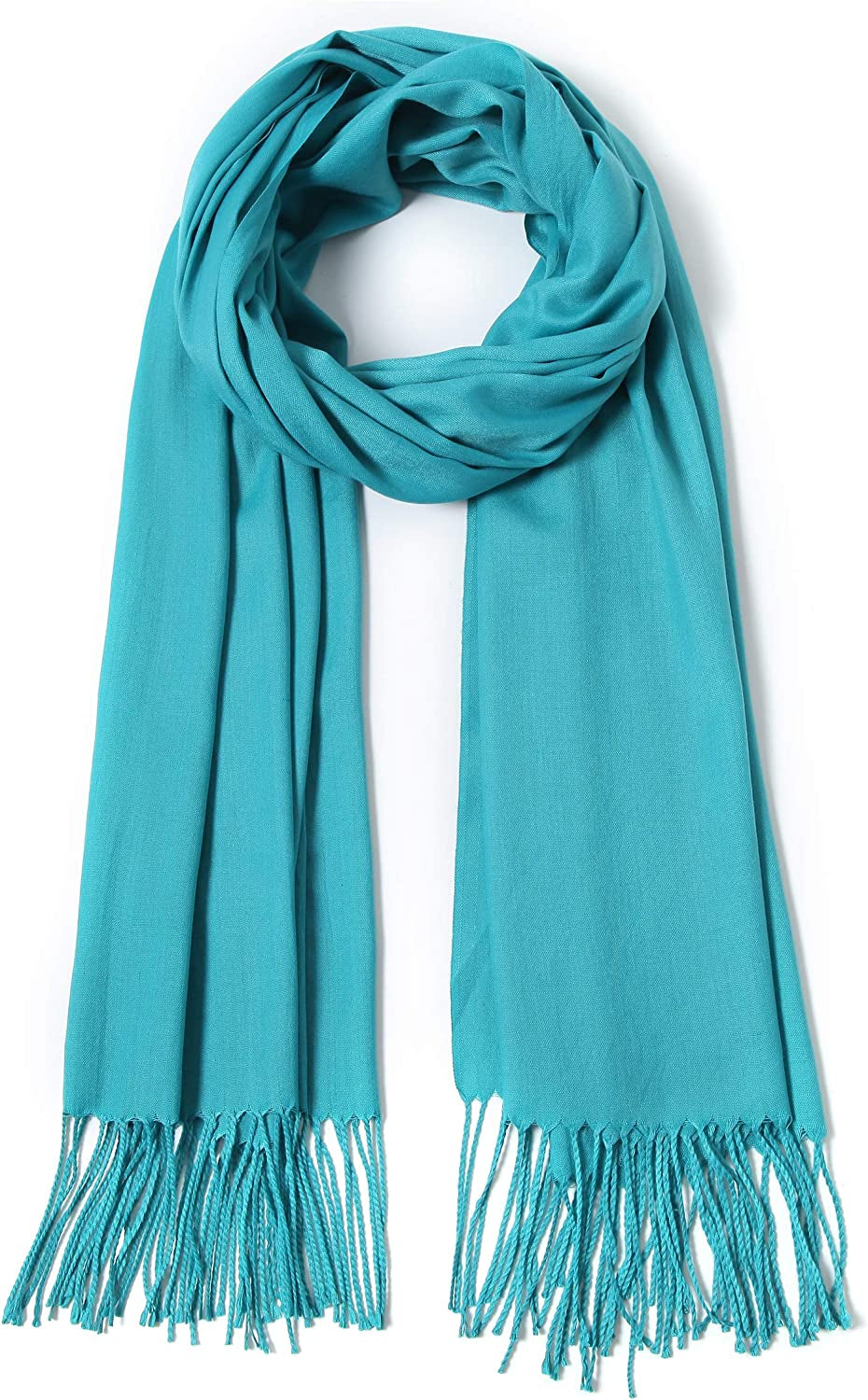 Pashmina Shawls and Wraps Large Scarfs for Women Wedding Party Bridal Long Fashion Solid Shawl Wrap with Fringes Apparel & Accessories > Clothing Accessories > Scarves & Shawls Cindy & Wendy Aqua  