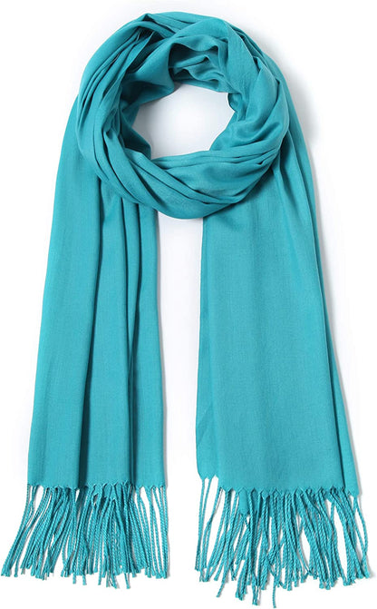 Pashmina Shawls and Wraps Large Scarfs for Women Wedding Party Bridal Long Fashion Solid Shawl Wrap with Fringes Apparel & Accessories > Clothing Accessories > Scarves & Shawls Cindy & Wendy Aqua  
